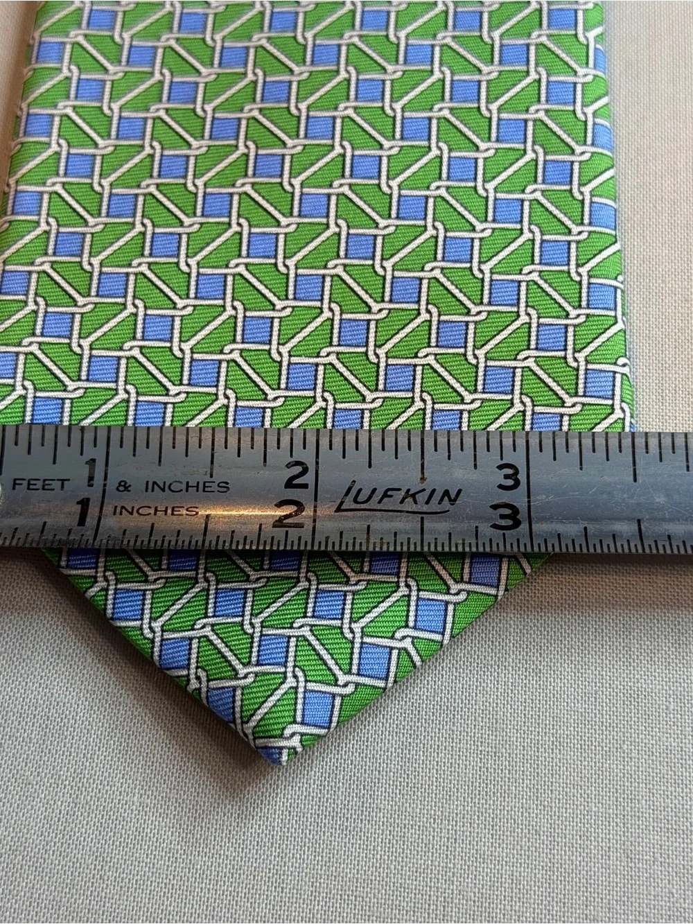 Brooks Brothers Green, Blue & White Geometric Silk Tie